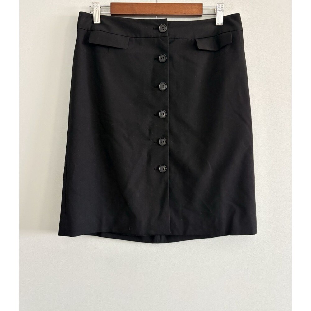 Ann Taylor Loft Skirt Women's Size 8 Black Button Front Pockets Career Business